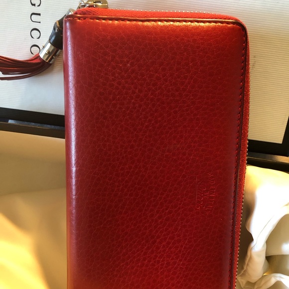 Gucci Red Leather Bamboo Zipper Long Zippy Wallet with dustbag and box - Picture 7 of 15